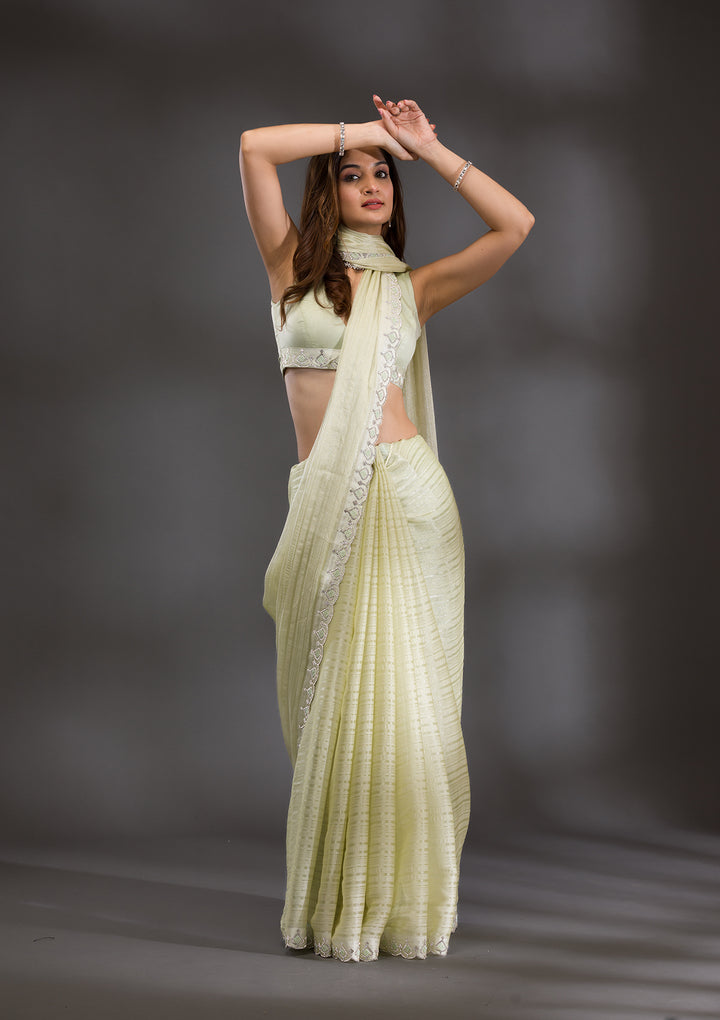 Pista Green Swarovski Georgette Saree
