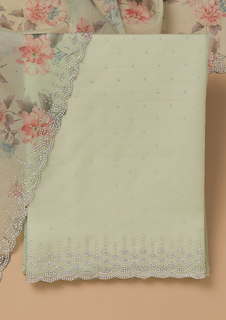 Pista Green Swarovski Organza Unstitched Salwar Suit