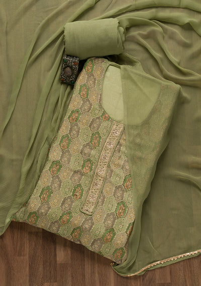 Pista Green Swarovski Semi Crepe Unstitched Salwar Suit