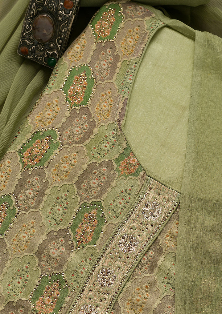 Pista Green Swarovski Semi Crepe Unstitched Salwar Suit