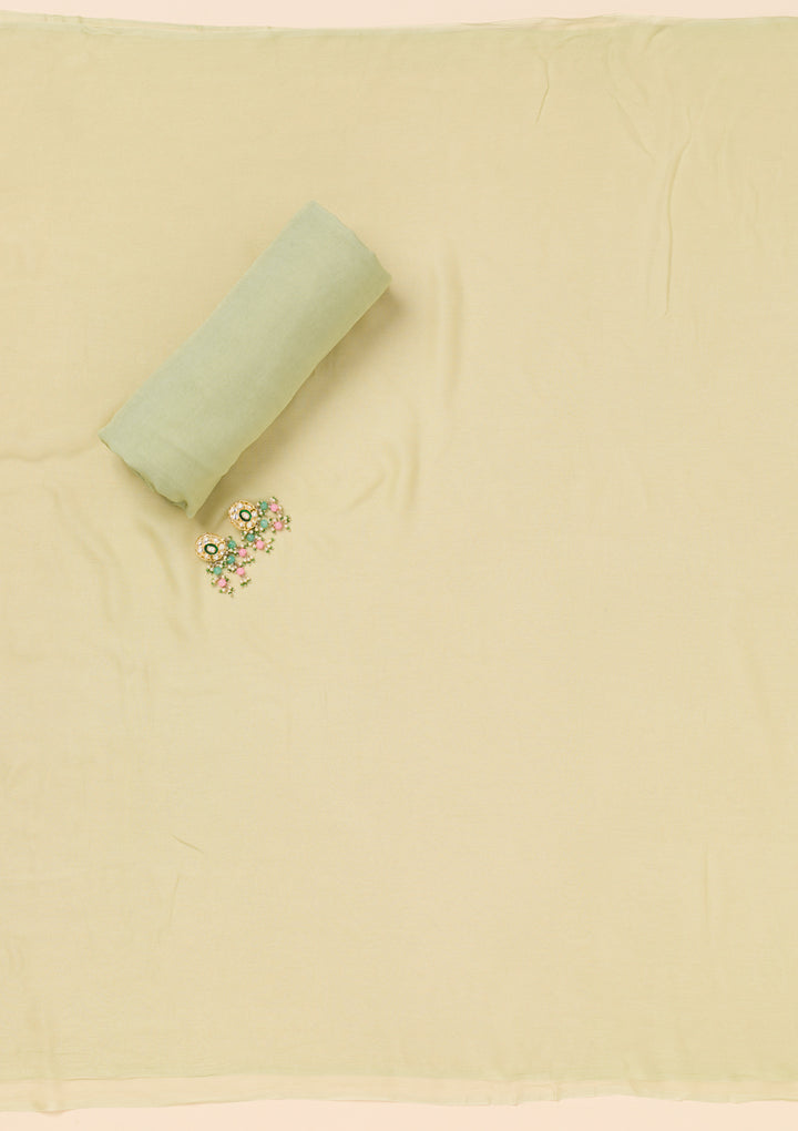 Pista Green Threadwork Organza Unstitched Salwar Suit