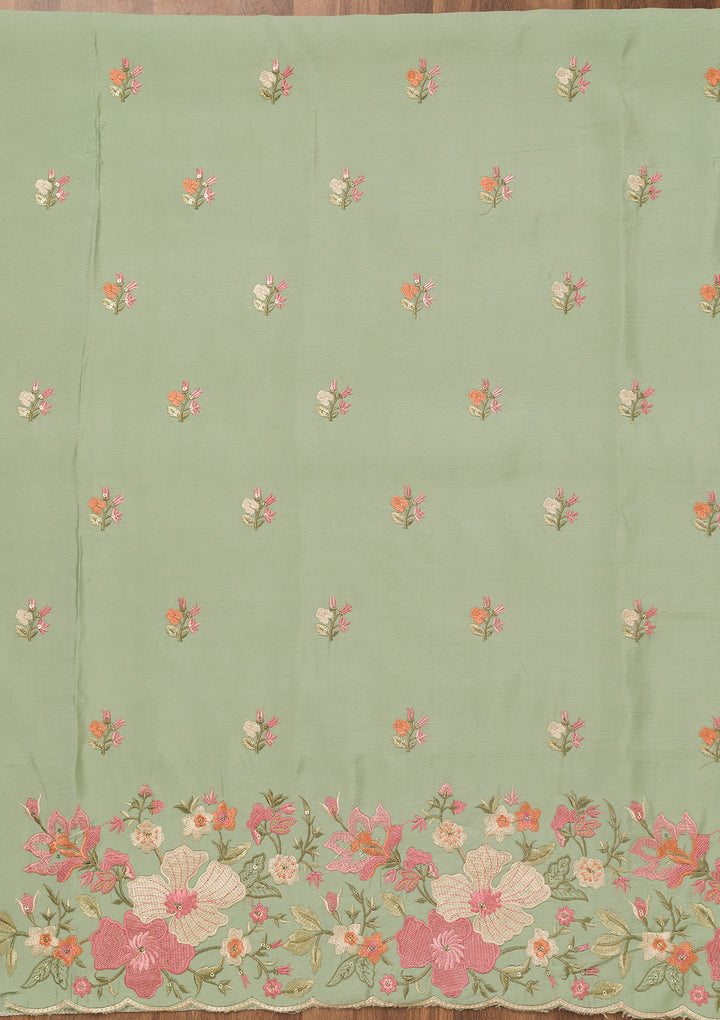Pista Green Threadwork Chanderi Unstitched Salwar Suit