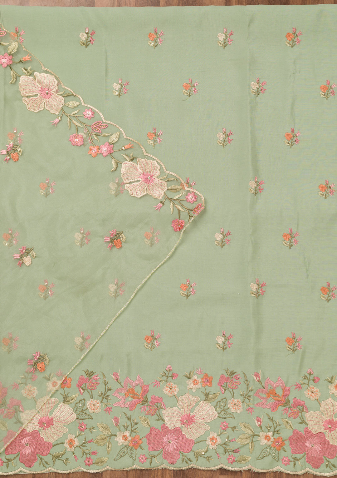 Pista Green Threadwork Chanderi Unstitched Salwar Suit