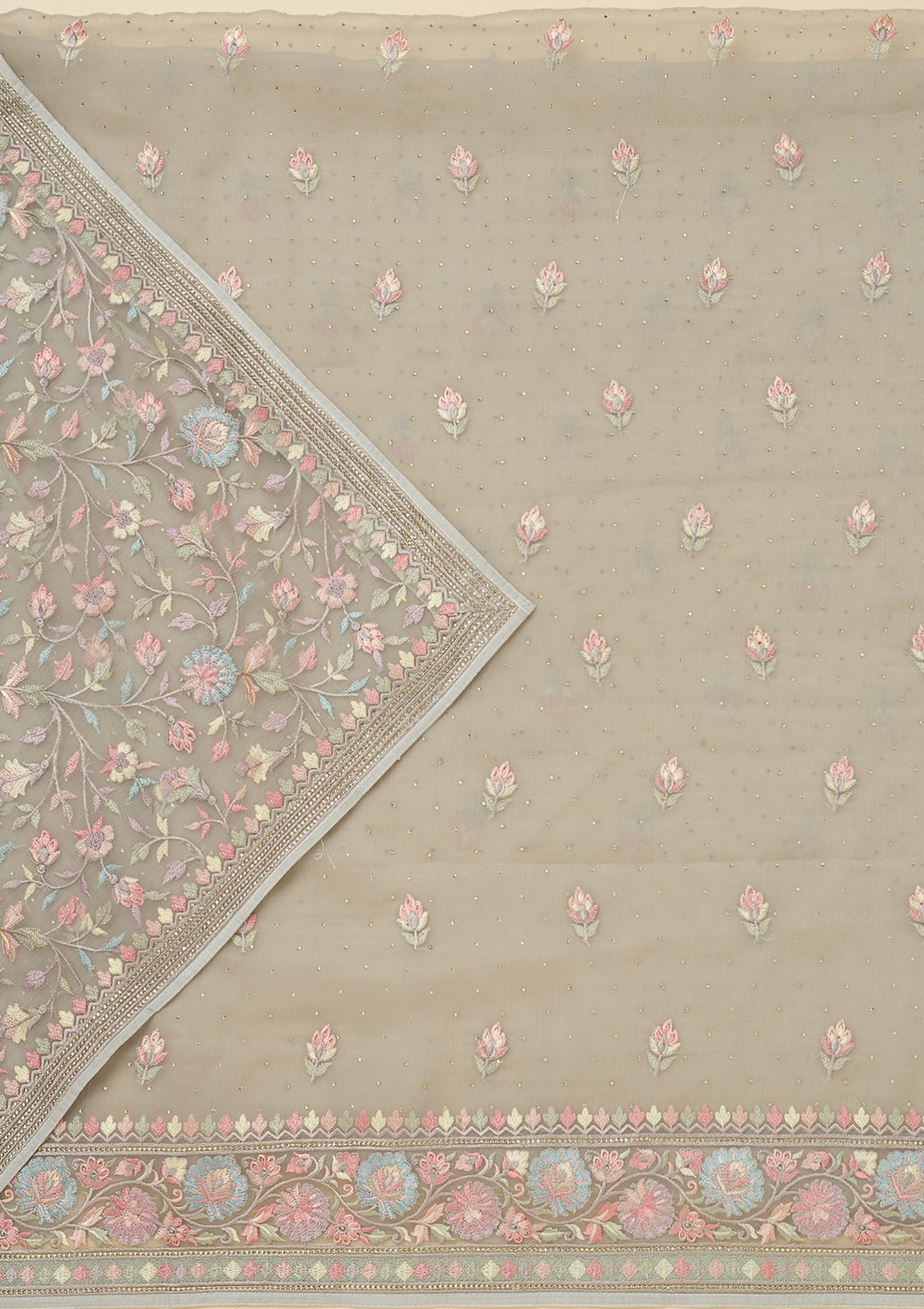 Pista Green Threadwork Chiffon Unstitched Salwar Suit