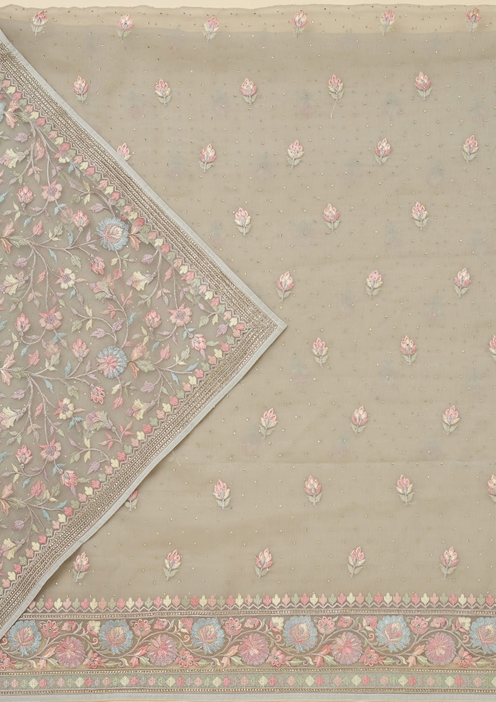 Pista Green Threadwork Chiffon Unstitched Salwar Suit