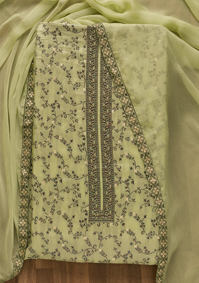 Pista Green Threadwork Cutdana Unstitched Salwar Suit-Koskii
