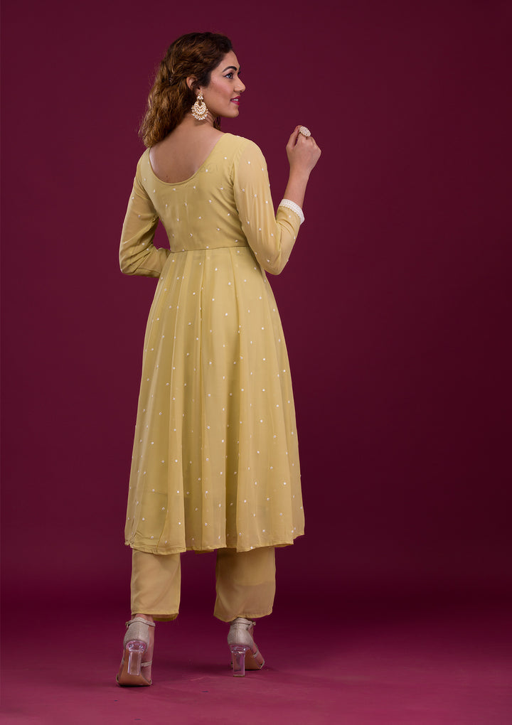 Yellow Threadwork Georgette Readymade Salwar Suit