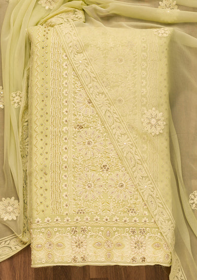 Pista Green Threadwork Georgette Unstitched Salwar Suit
