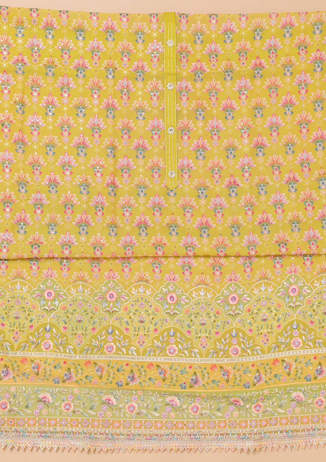 Pista Green Threadwork Georgette Unstitched Salwar Suit