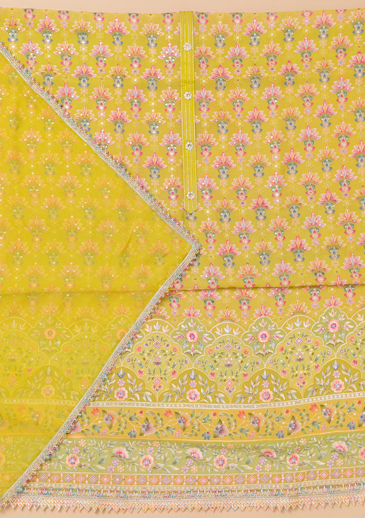 Pista Green Threadwork Georgette Unstitched Salwar Suit