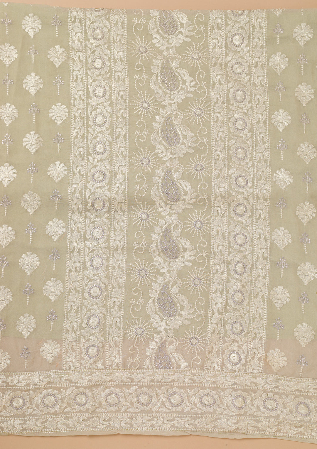 Pista Green Threadwork Georgette Unstitched Salwar Suit