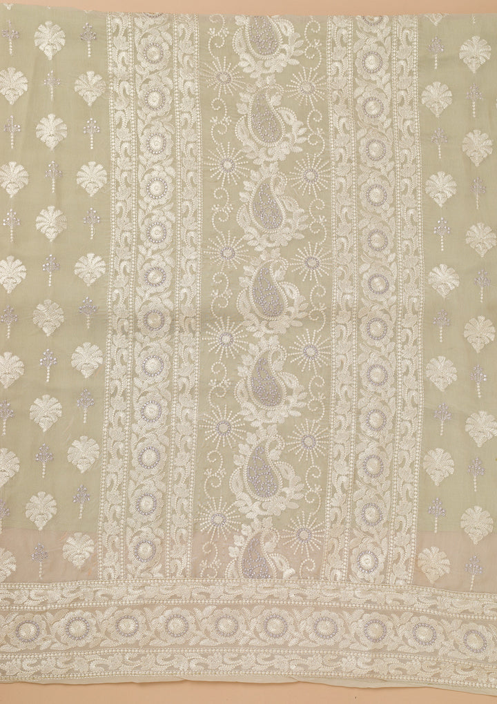 Pista Green Threadwork Georgette Unstitched Salwar Suit