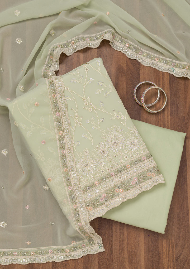 Pista Green Sequins Georgette Unstitched Salwar Suit