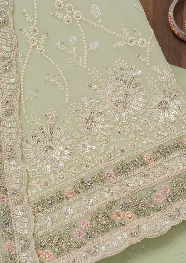 Pista Green Sequins Georgette Unstitched Salwar Suit