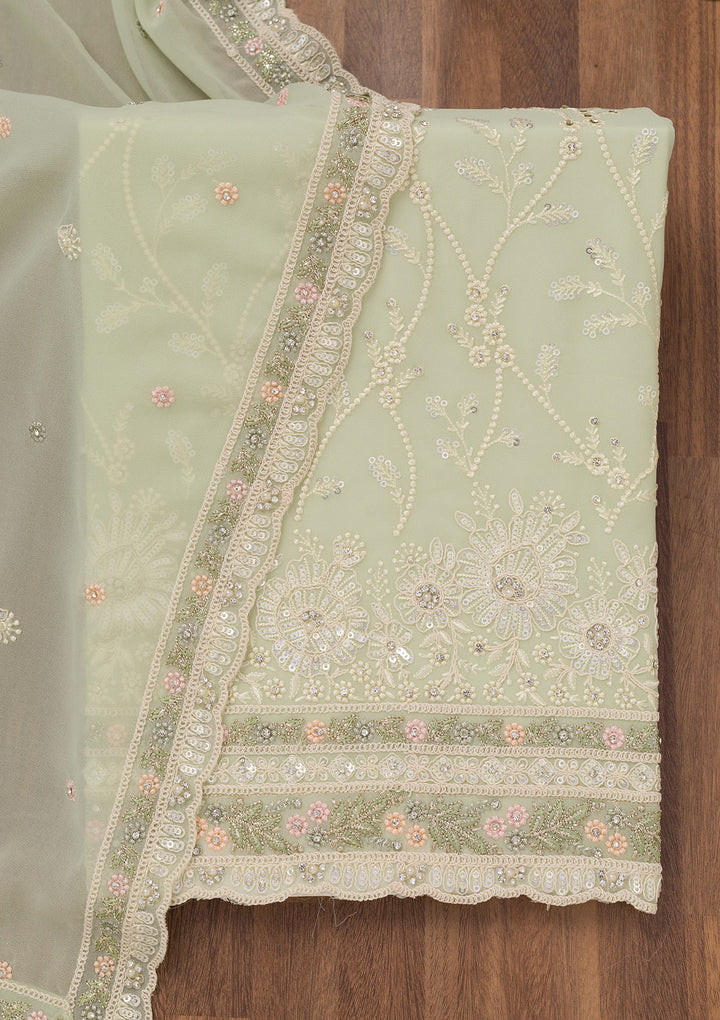 Pista Green Sequins Georgette Unstitched Salwar Suit