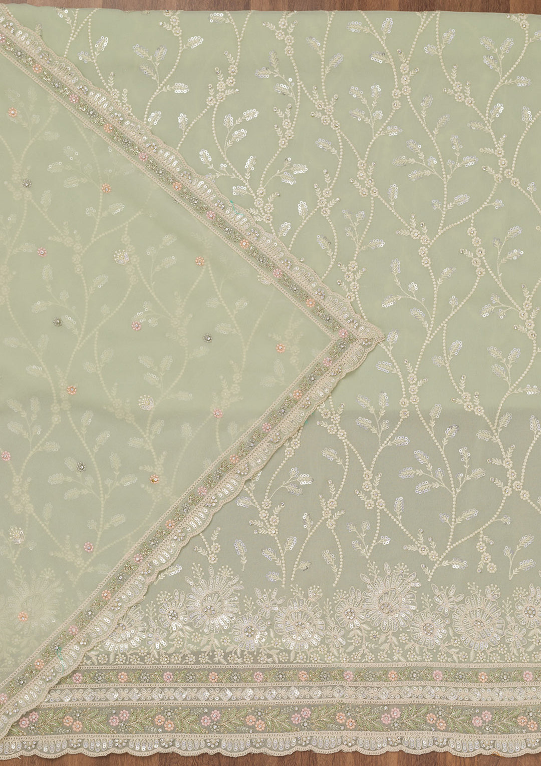 Pista Green Sequins Georgette Unstitched Salwar Suit