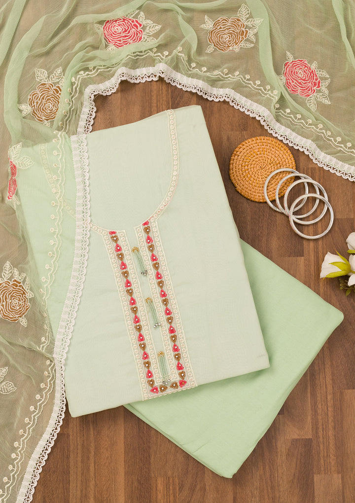 Pista Green Threadwork Georgette Unstitched Salwar Suit