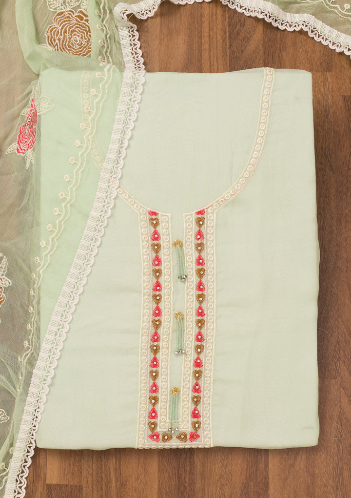 Pista Green Threadwork Georgette Unstitched Salwar Suit