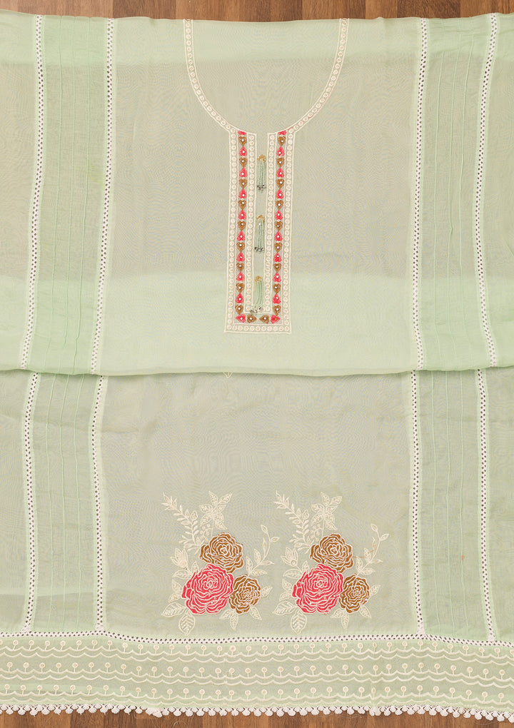 Pista Green Threadwork Georgette Unstitched Salwar Suit