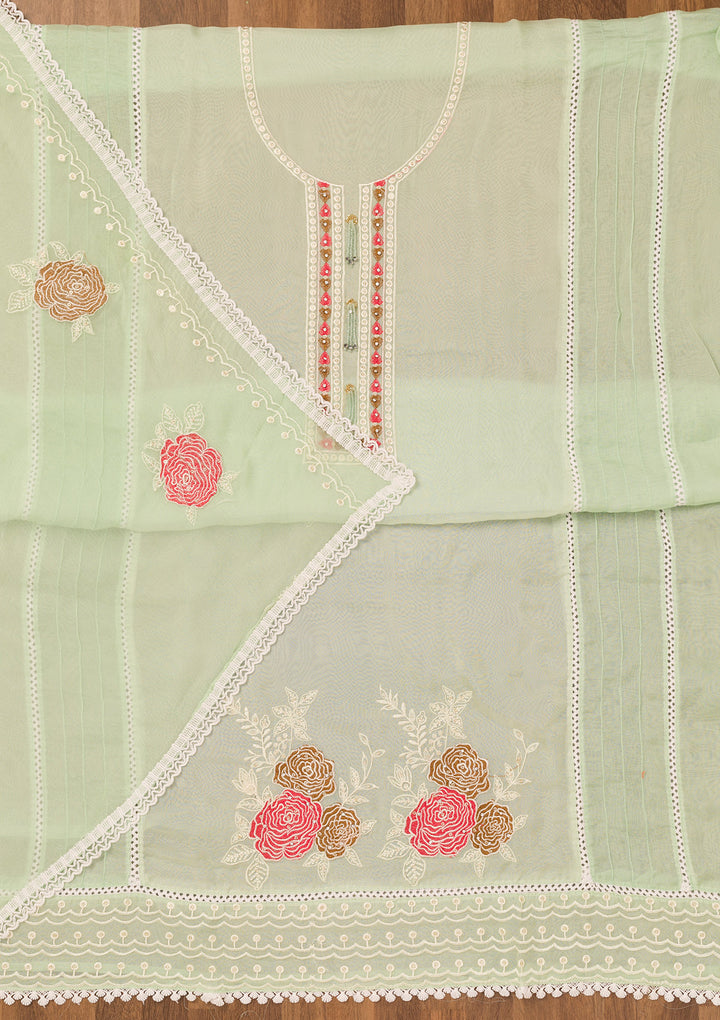 Pista Green Threadwork Georgette Unstitched Salwar Suit