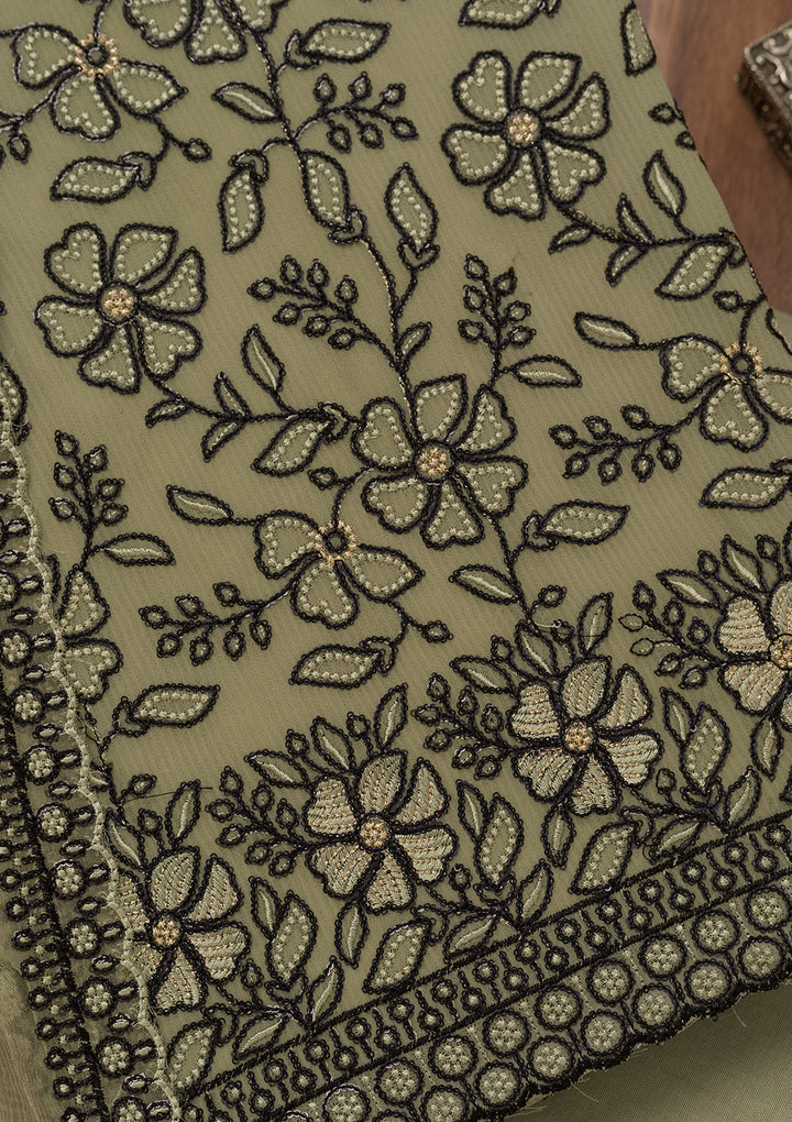 Pista Green Threadwork Georgette Unstitched Salwar Suit