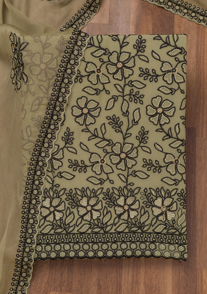 Pista Green Threadwork Georgette Unstitched Salwar Suit