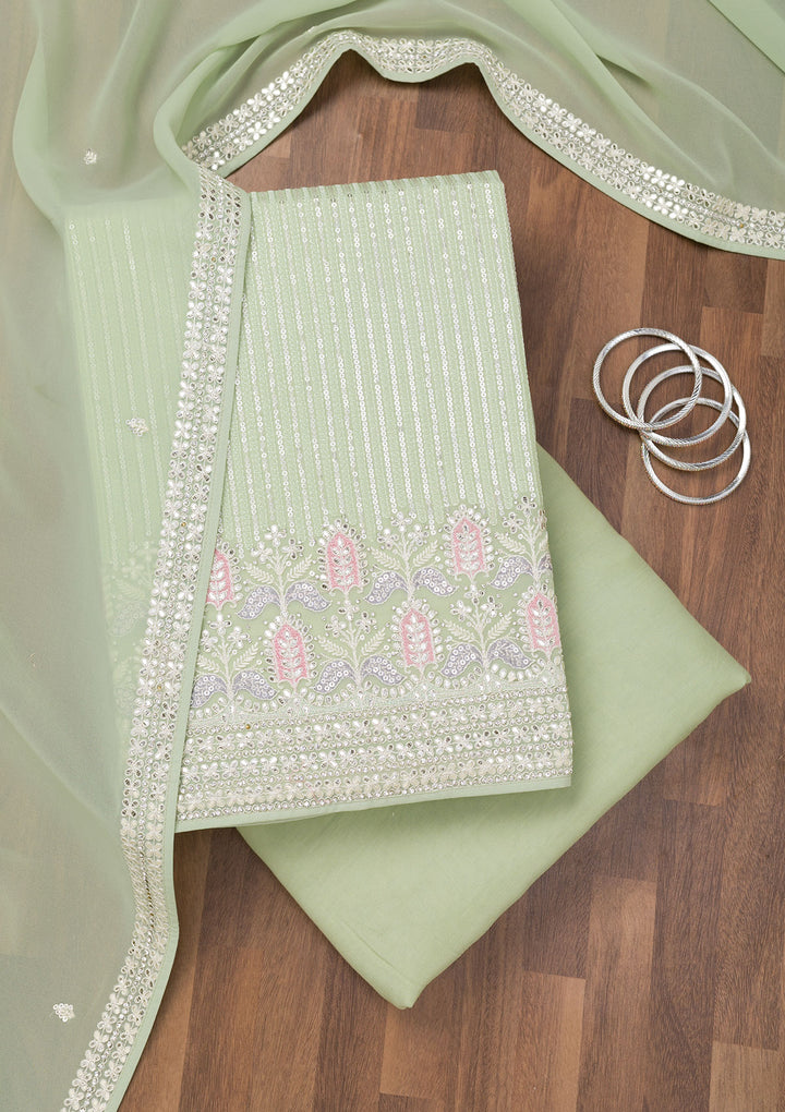 Pista Green Threadwork Georgette Unstitched Salwar Suit