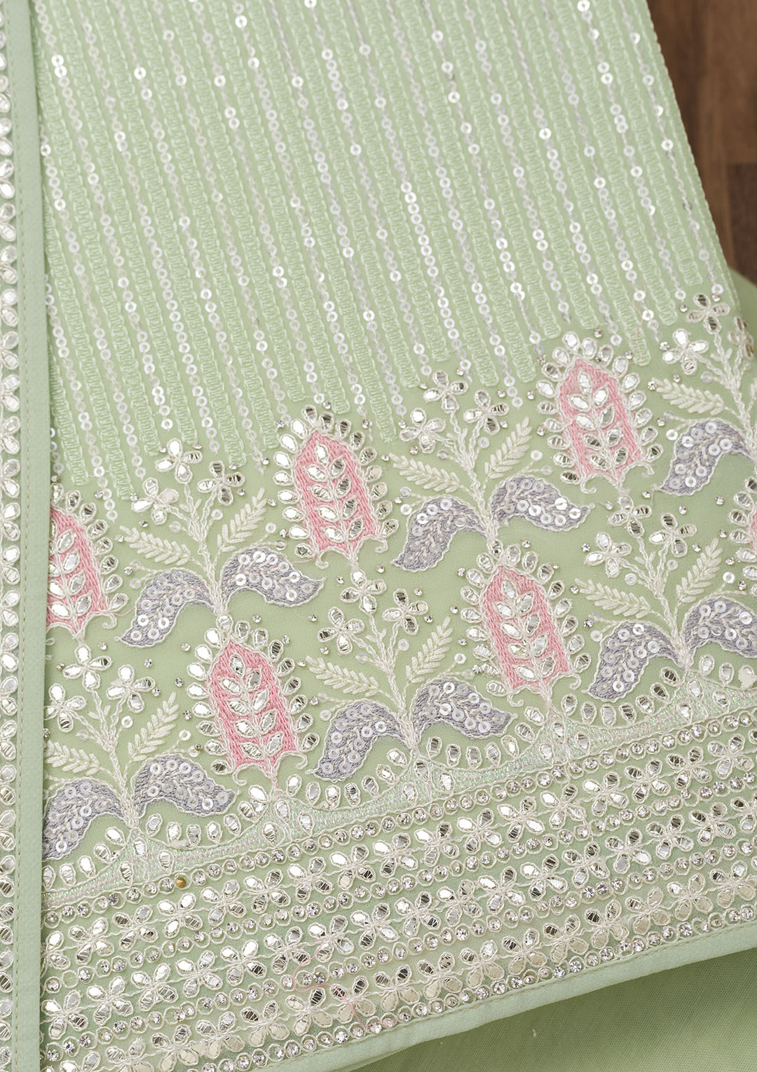 Pista Green Threadwork Georgette Unstitched Salwar Suit