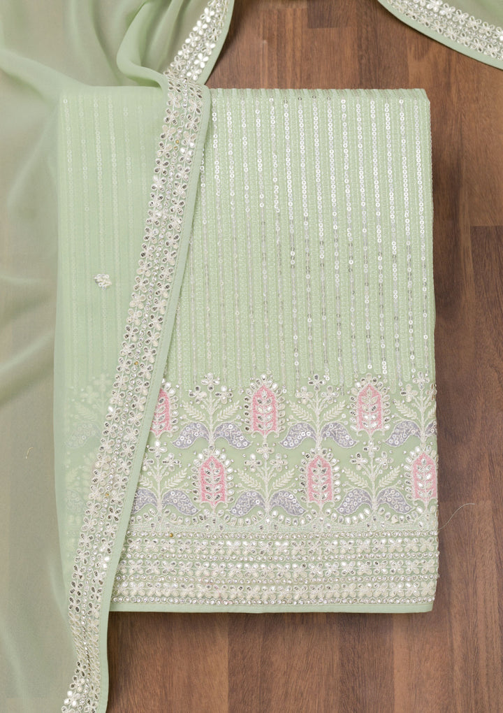 Pista Green Threadwork Georgette Unstitched Salwar Suit
