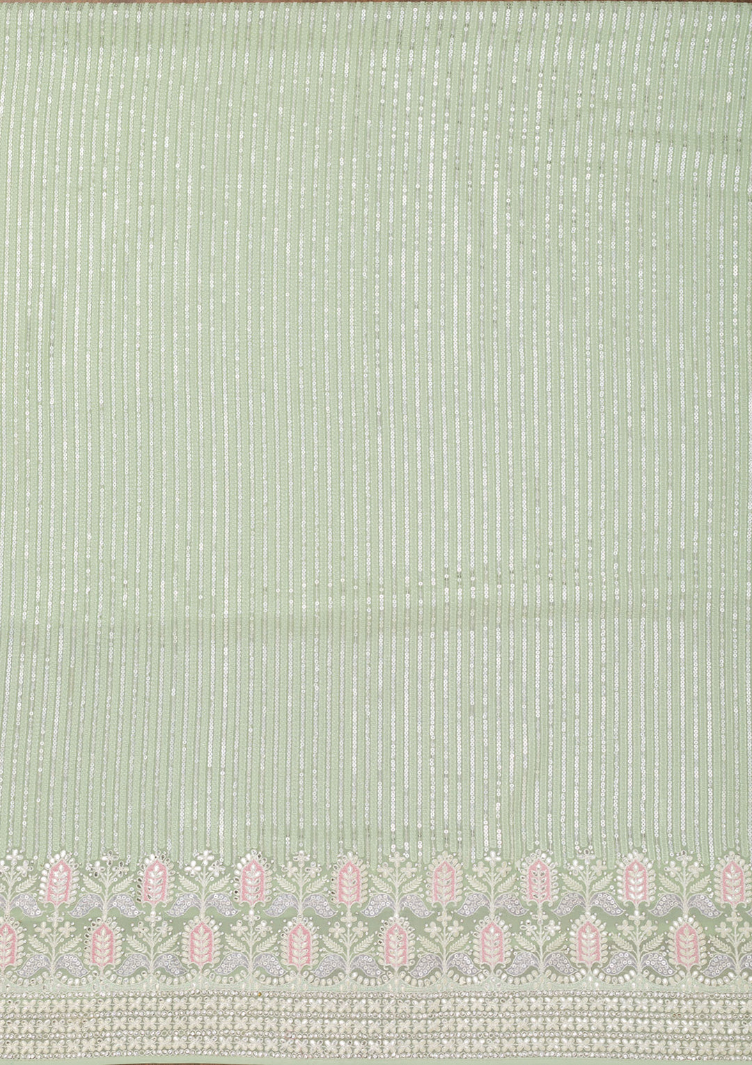 Pista Green Threadwork Georgette Unstitched Salwar Suit