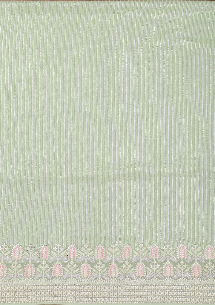 Pista Green Threadwork Georgette Unstitched Salwar Suit