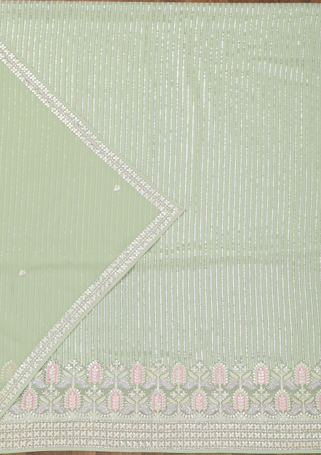 Pista Green Threadwork Georgette Unstitched Salwar Suit