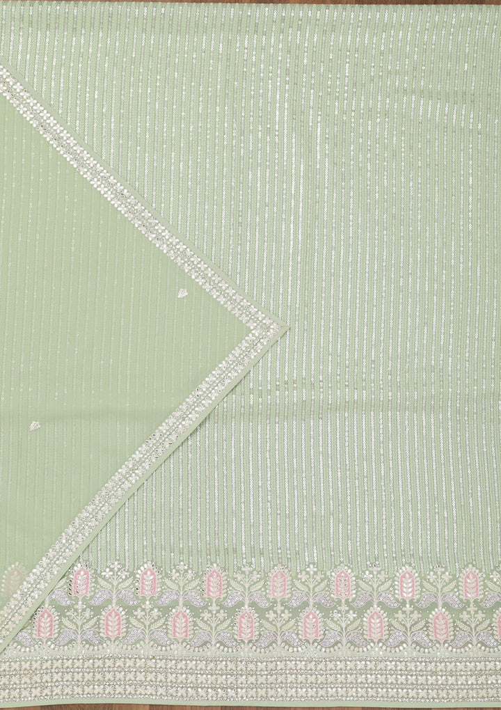 Pista Green Threadwork Georgette Unstitched Salwar Suit