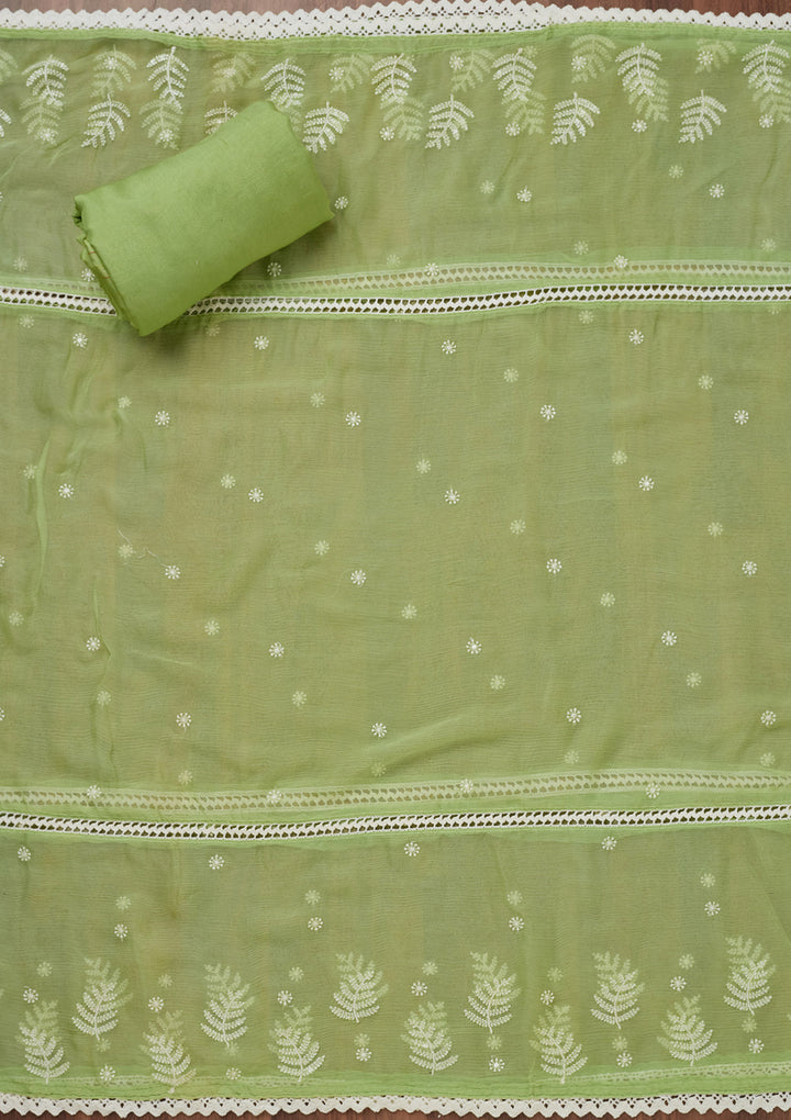 Pista Green Threadwork Georgette Unstitched Salwar Suit