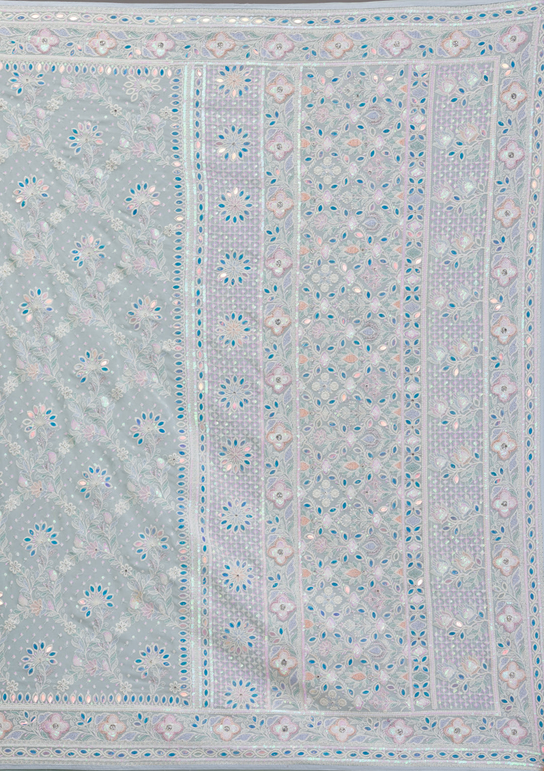 Sky Blue Threadwork Georgette Saree