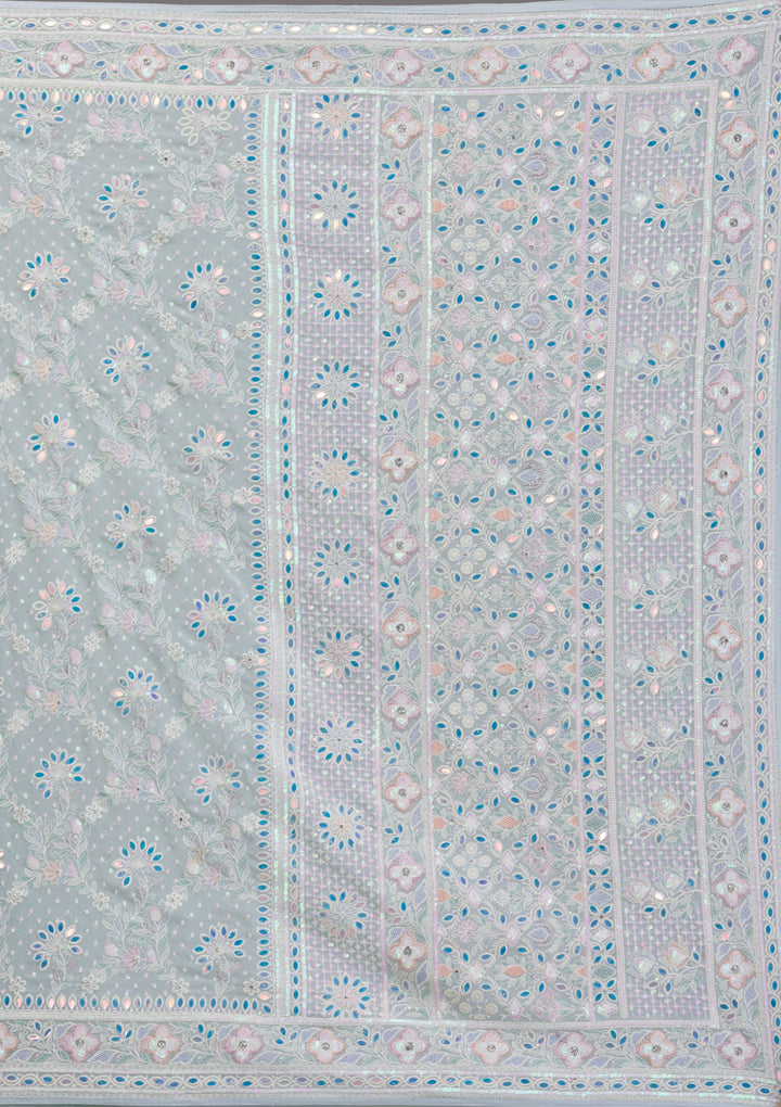 Sky Blue Threadwork Georgette Saree