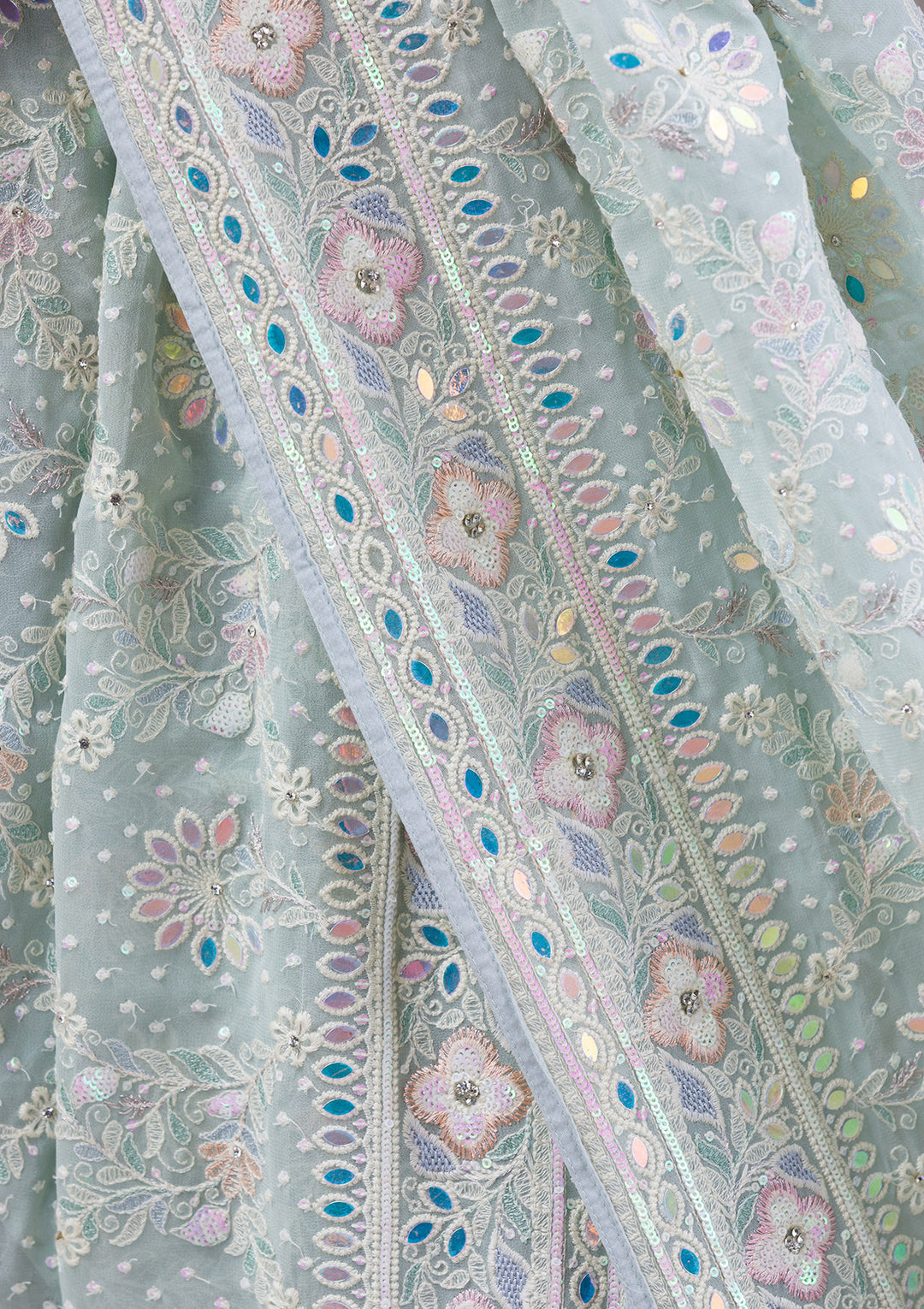 Sky Blue Threadwork Georgette Saree