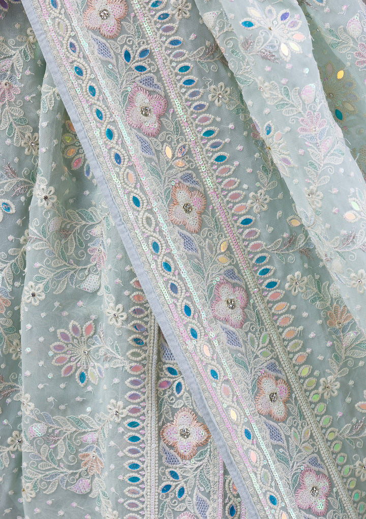 Sky Blue Threadwork Georgette Saree