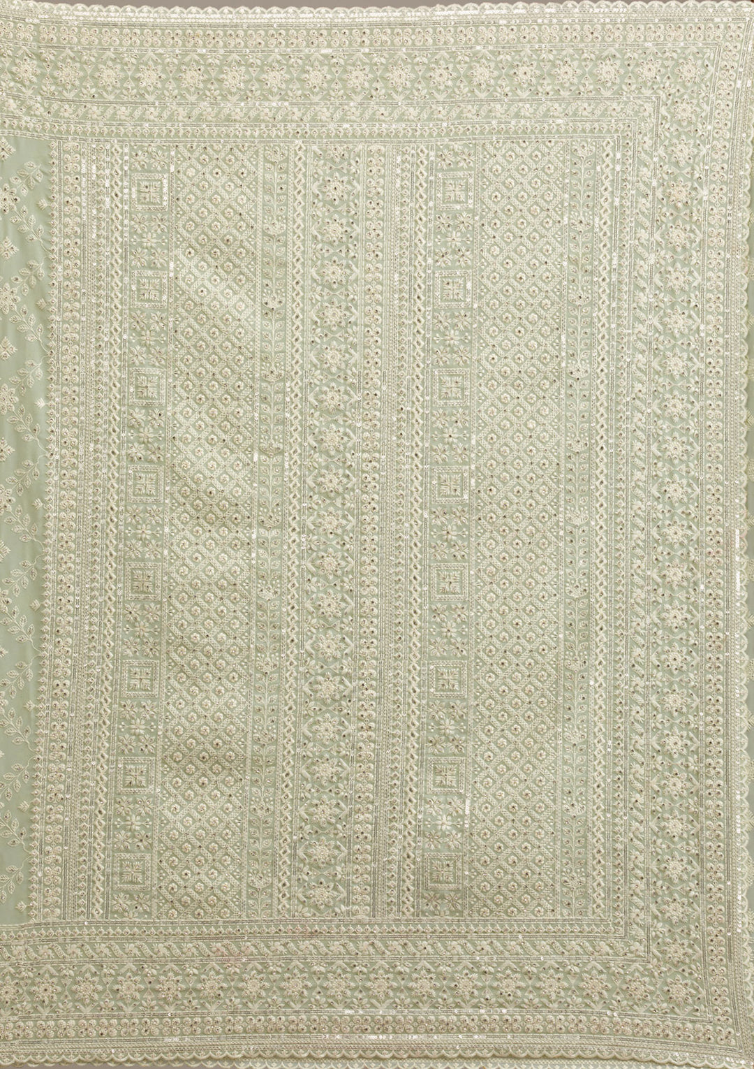 Pista Green Threadwork Georgette Saree