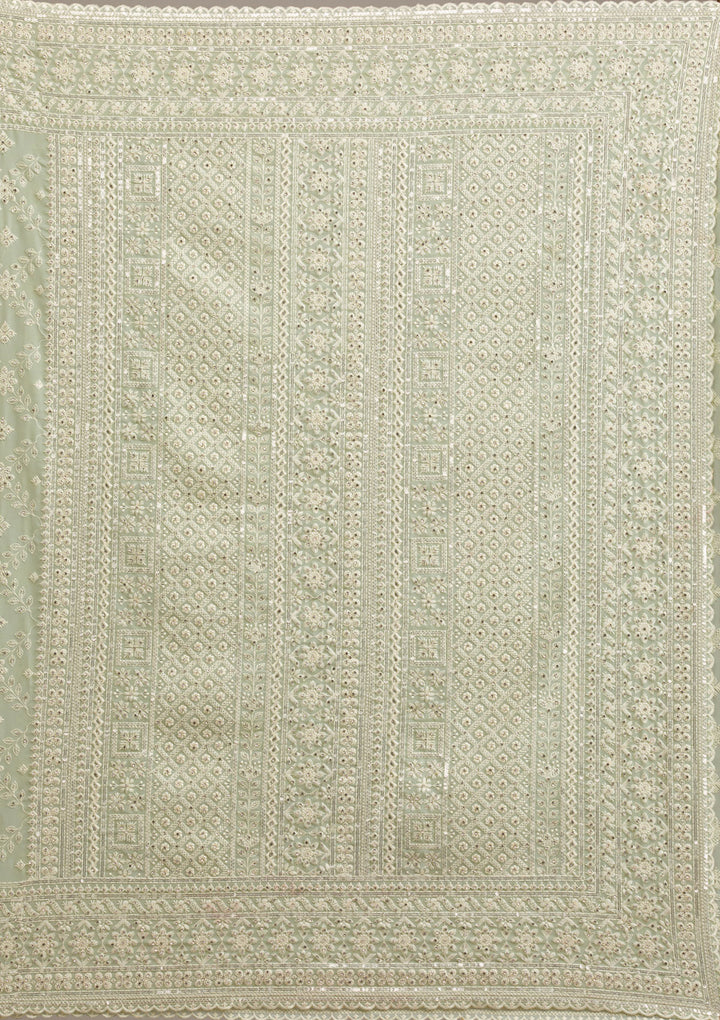 Pista Green Threadwork Georgette Saree