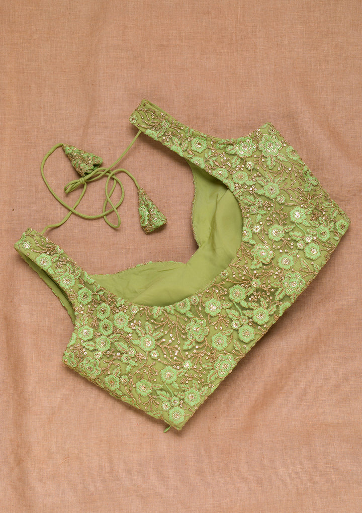 Pista Green Threadwork Net Blouse