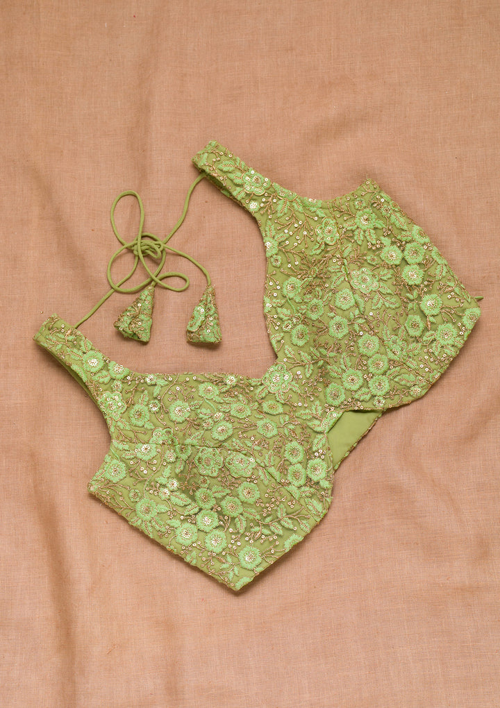 Pista Green Threadwork Net Blouse