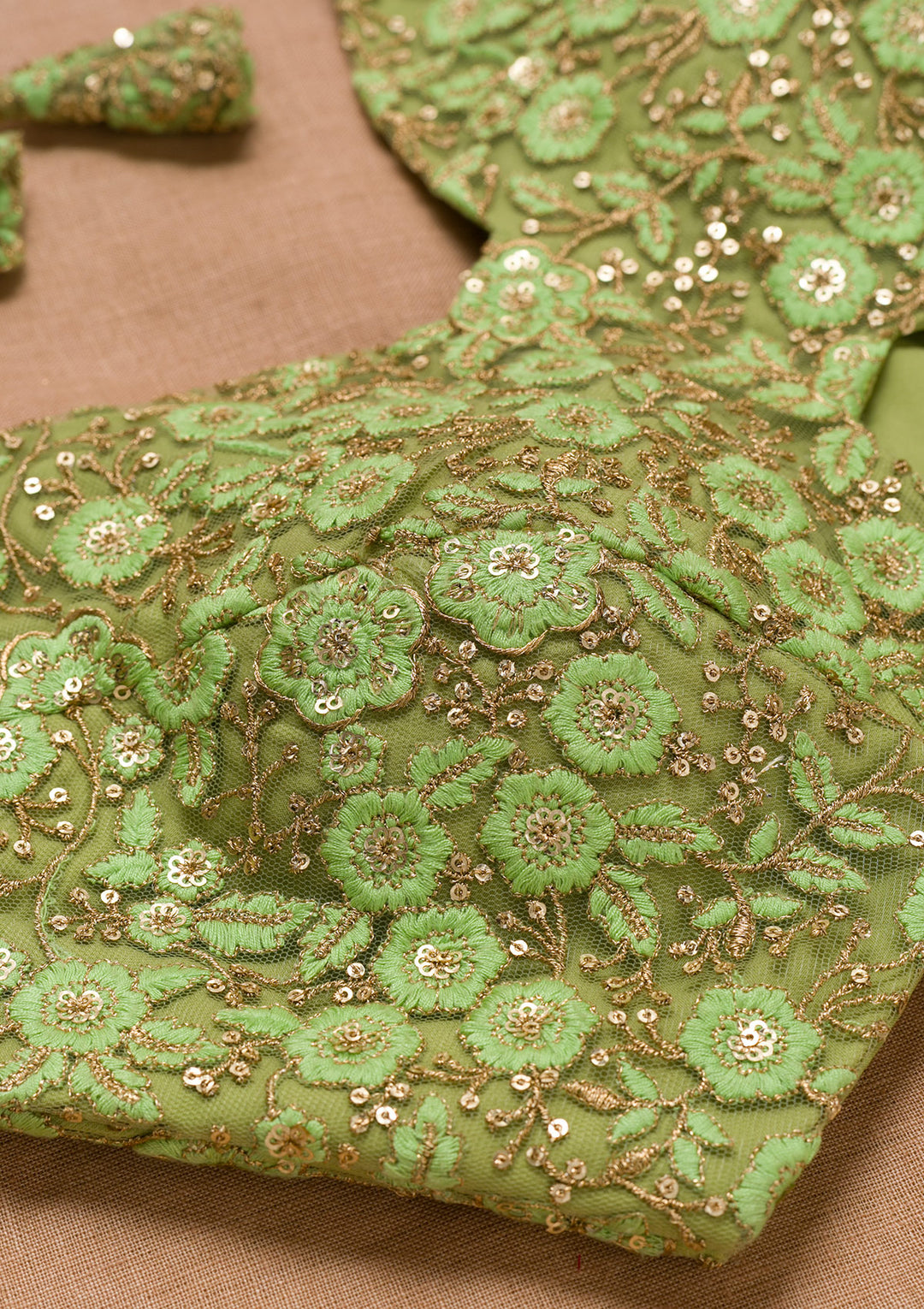 Pista Green Threadwork Net Blouse