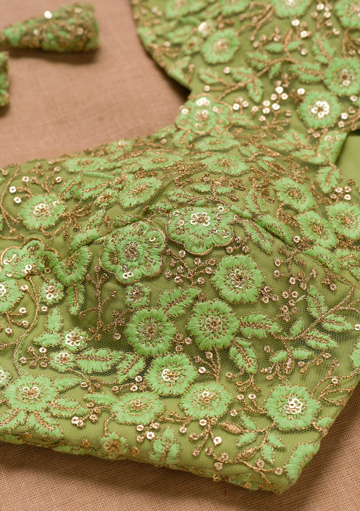 Pista Green Threadwork Net Blouse