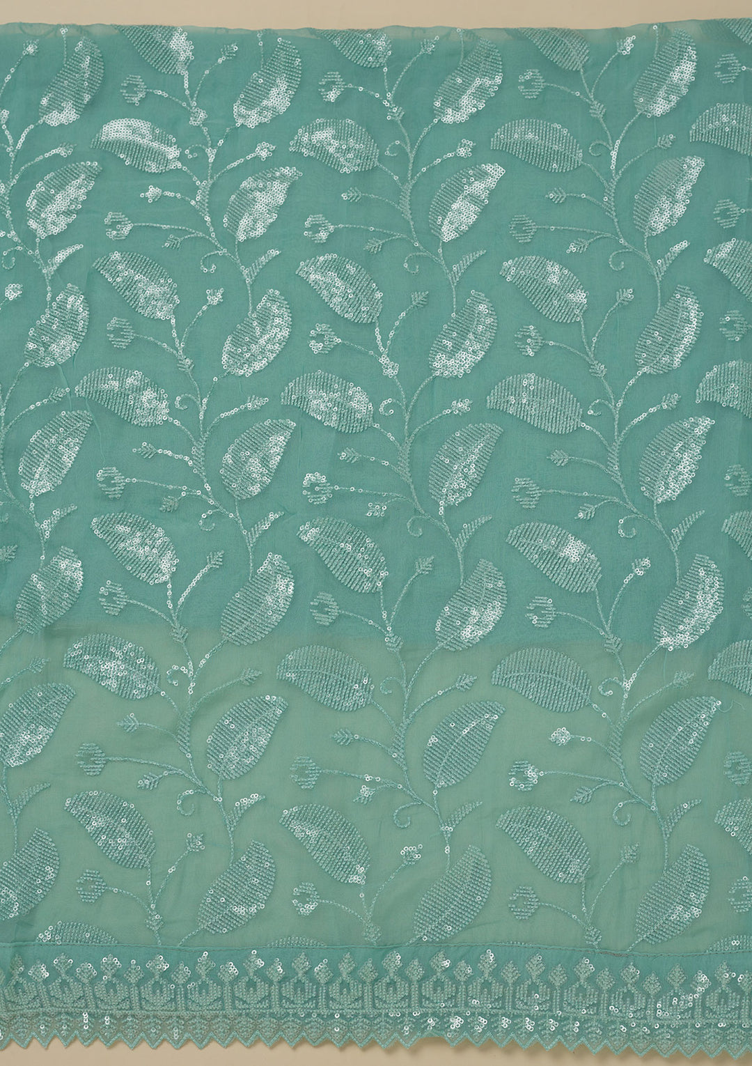 Pista Green Threadwork Organza Unstitched Salwar Suit