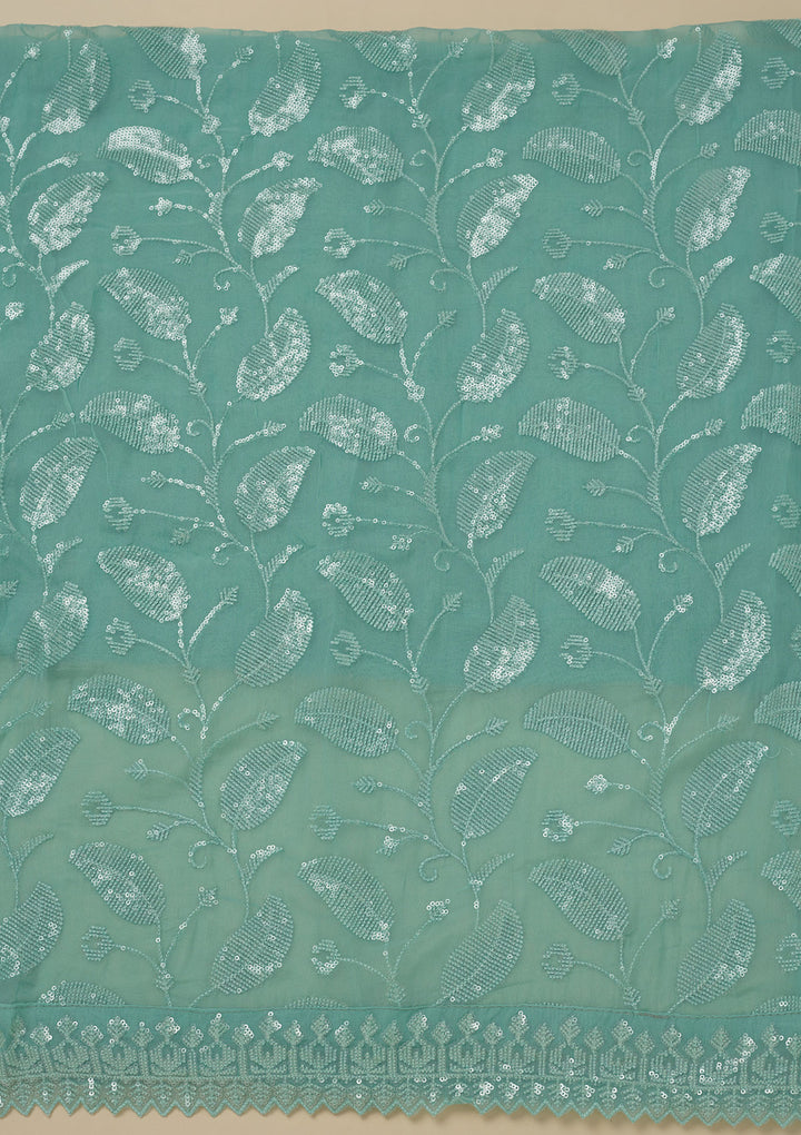Pista Green Threadwork Organza Unstitched Salwar Suit