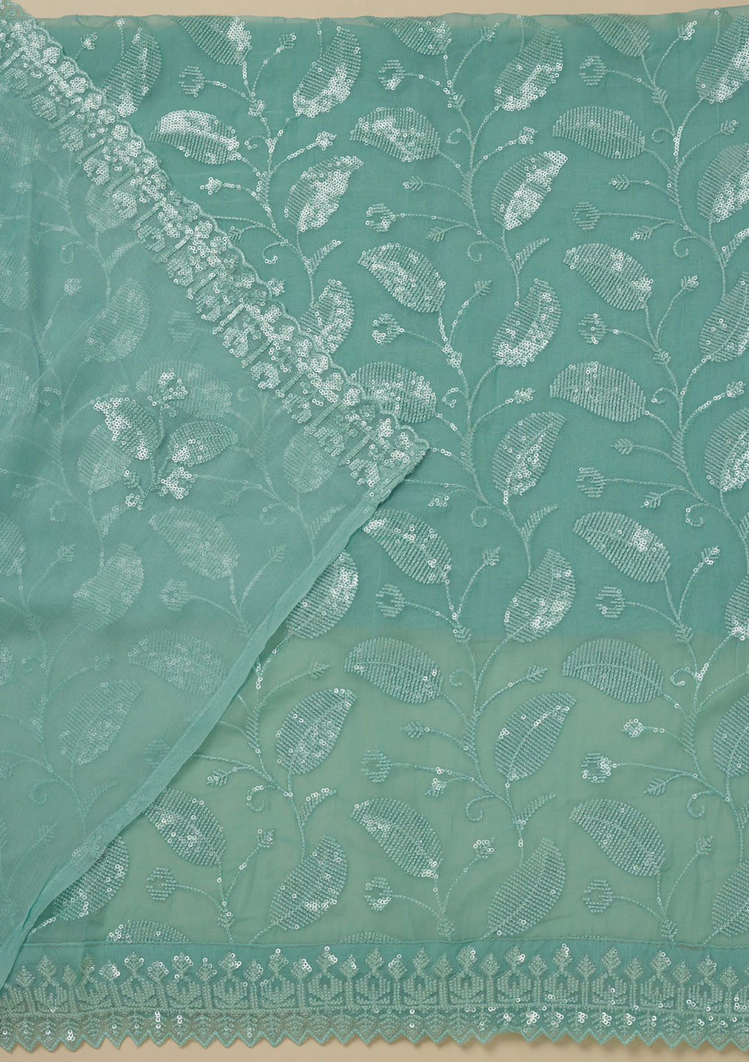 Pista Green Threadwork Organza Unstitched Salwar Suit
