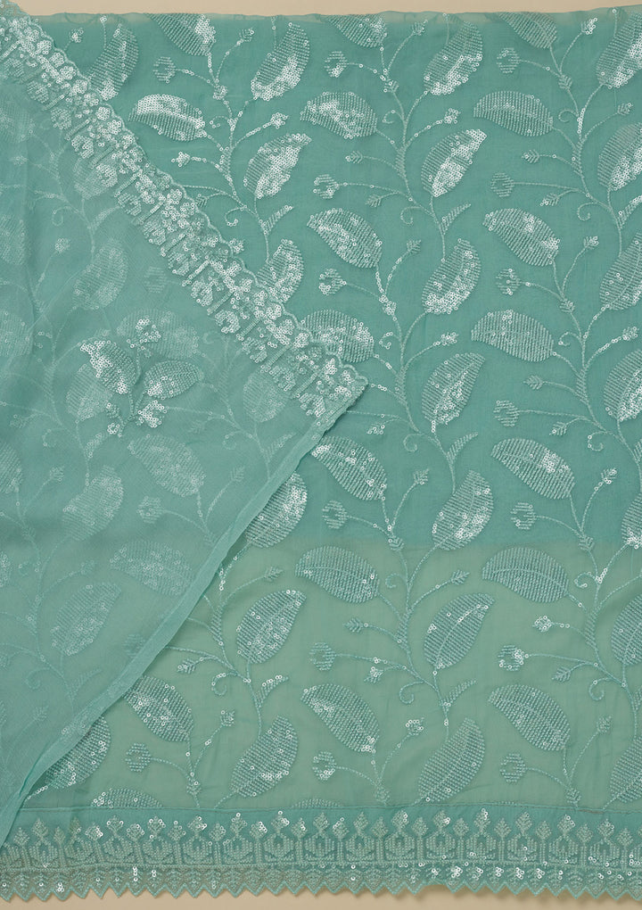 Pista Green Threadwork Organza Unstitched Salwar Suit