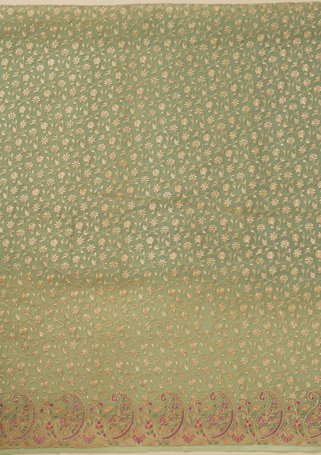 Pista Green Threadwork Organza Unstitched Salwar Suit