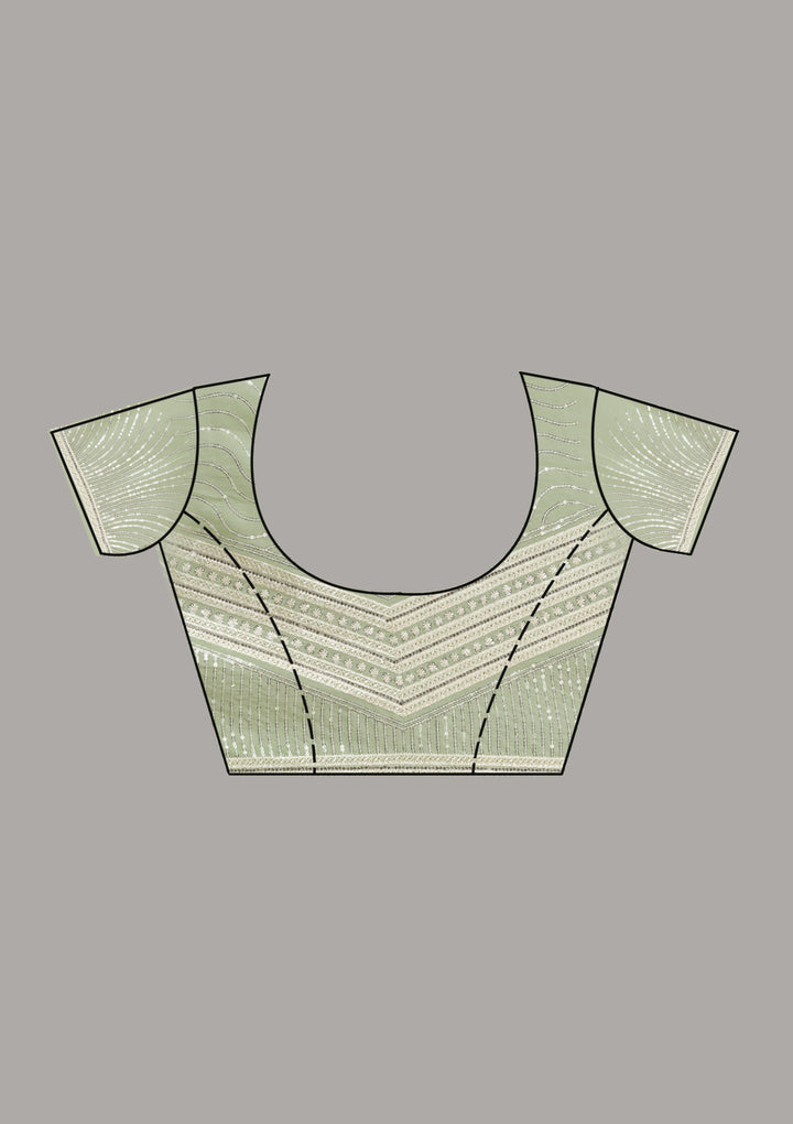 Pista Green Threadwork Organza Saree
